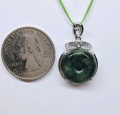 Certificated Jade Green Donut Silver Pendant Natural Round Jadeite hole玉环平安扣翡翠A货