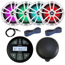 Infinity Marine Bluetooth Stereo Receiver, 4x 6.5" 225W LED Speaker, Accessories