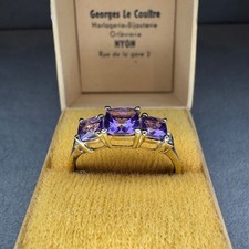 Vintage 9ct Yellow Gold Amethyst and Diamond Trilogy ring size P