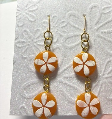 handcrafted yellow and white flower dangle earrings for women polymer clay