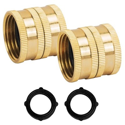 Solid Brass 3/4 Inch Garden Hose Adapters Female to Female 2 Pack Connectors