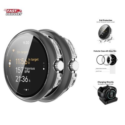 2 Pack Hard Case for Google Pixel Watch 3 45mm Tempered Glass Screen Protecto...