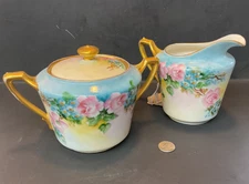 Gorgeous Antique KPM German Porcelain Creamer & Sugar Bowl Pattern No. 795