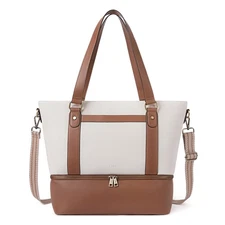 Travel Leather Duffel Bag Weekender Bag for Women Carry on Overnight Bag Beig...