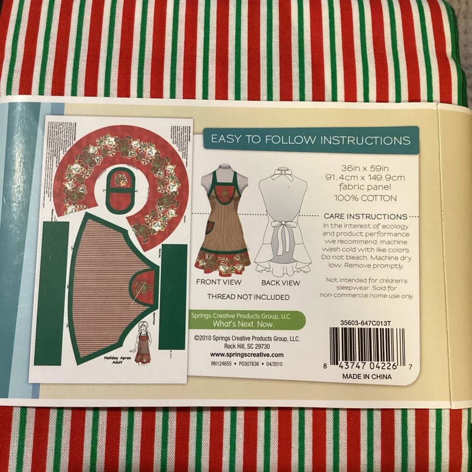 Creative Cuts APRON KIT Cut & Sew Christmas Gingerbread men 1 Size Fits Most New - Image 4 of 4