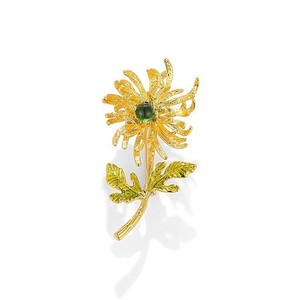Authentic 18K Gold-plated Daisy Flower Green Zircon Crystal Woman's Brooch Pin Jewelry