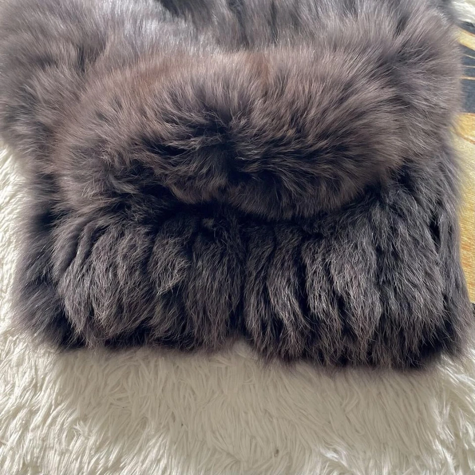 Abrigo corto de piel de zorro largo 60 colores púrpura gris saga zorro de Japón Foto 4 de 4