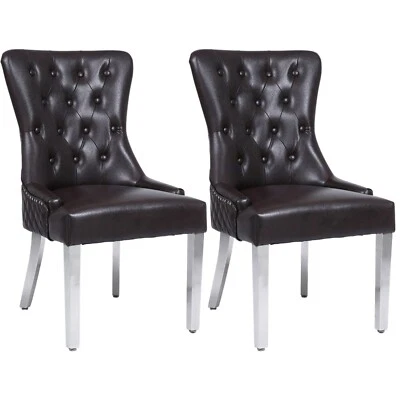 A Pair of Leather Aire Dining Chairs Back Knocker & Studs Solid Chrome Frame - Image 1 of 4