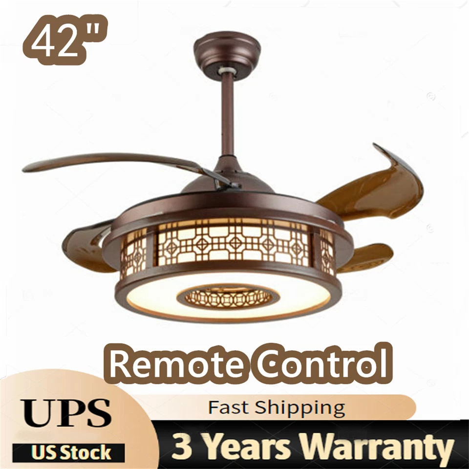 42" Crystal Invisible Ceiling Fan Light LED Chandelier Ceiling Lamp with Remote - Image 2 of 4