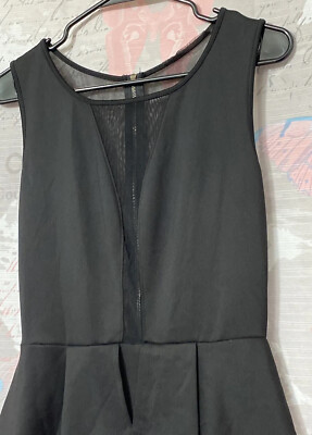 Guess Black Strech Pointe Knit body-con Mesh Inset Peplum Mini Dress Size M