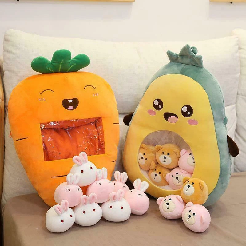 Kawaii Plushie Bunny Stuffed Animal Cute Plush Radish Rabbit Holding Carrot Plush  Toy Soft Pillow Doll Children Kid Girl Gifts