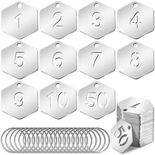 50 Pcs Hexagon Shape Hollowed Stainless Steel Number Tags Numbered Key Tags N...
