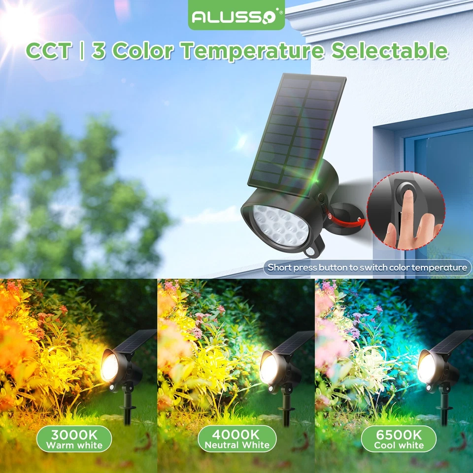 ALUSSO Solar Spot Lights Outdoor Motion Sensor 3CCT Super Bright Spot Lights US - Image 3 of 4