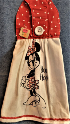 NEW*Handmade ''Yoo Hoo Minnie Mouse!'' Hanging Kitchen Hand Towel #3119