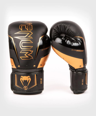 Venum Elite Evo Hook and Loop Boxing Gloves - Black/Bronze