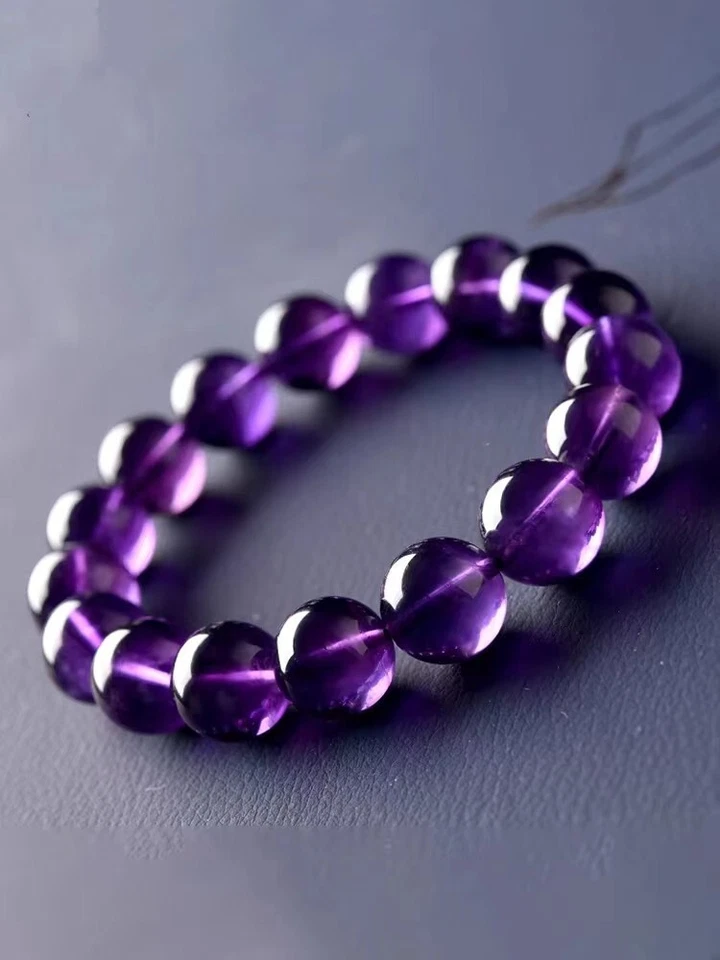 Pulseira masculina feminina contas redondas Uruguai quartzo ametista natural 14 mm AAAA - Imagem 2 de 4