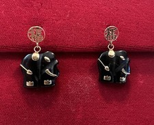 14k Yellow Gold elephant earrings Elephant Earrings Onyx Stone