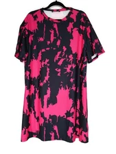 Shein Curve Pink Black Stretch Short Sleeve Tunic Top Size 1XL 14