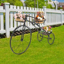 Bicycle Plant Shelf Wrought Iron Tricycle Planter Home Garden Patio Decor 3-Tier