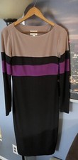 Vtg 90s Donna Morgan Three Color Stripe Dress Womens Sz 4 Black Purple Tan Macys