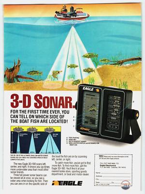 Print Ad 1988 Eagle Electronics 3D 100 Sonar Fish Finder Bass Boat Fisherman
