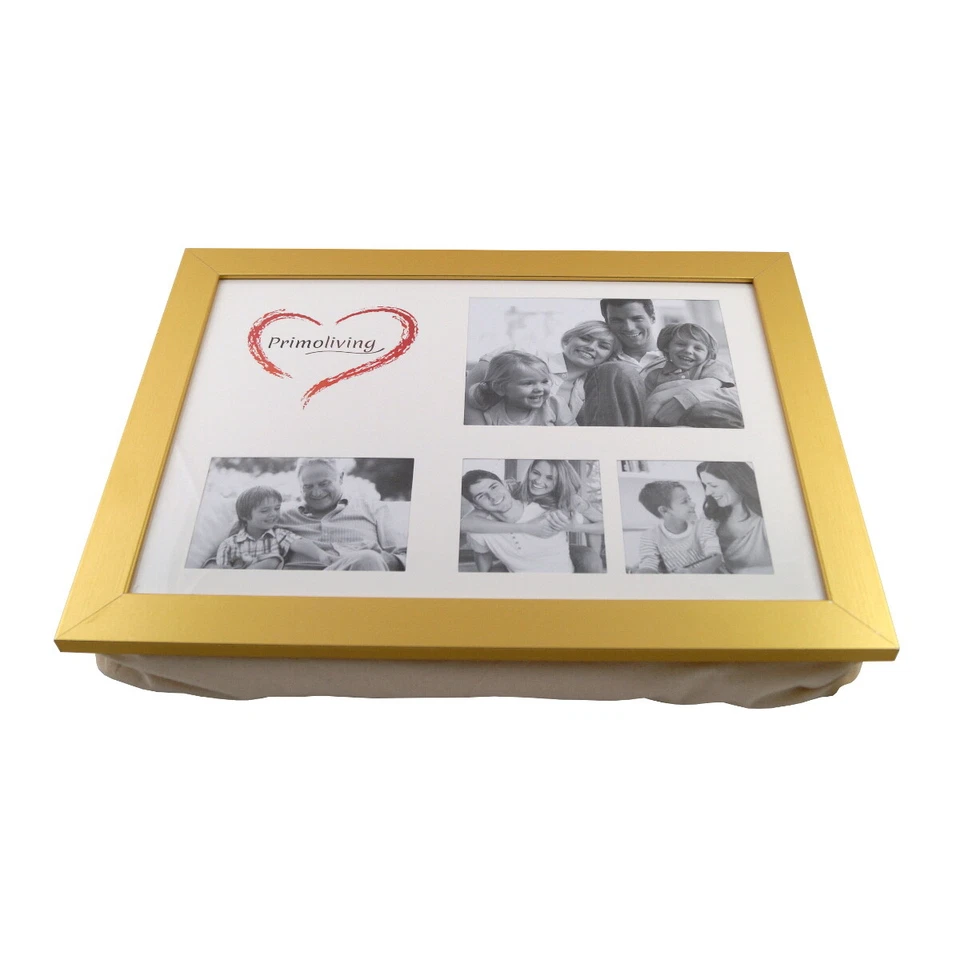 Knietablett mit Kissen und Fotorahmen Laptop Frühstück Kissentablett P-108 gold - Bild 2 von 3