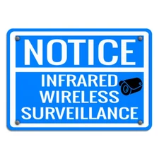 Horizontal Metal Sign Notice Infrared Wireless Surveillance Security Blue