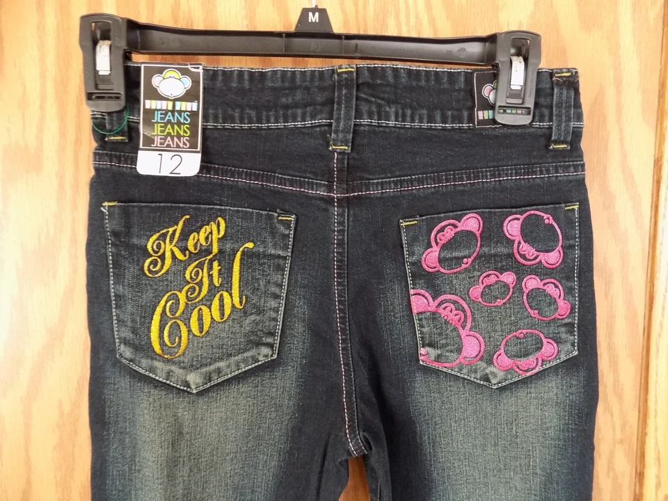 女孩牛仔裤 12 码 BOBBY JACK MONKEY 蓝色牛仔裤直筒全新带标签 — 第 3/3 张图片