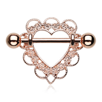 Heart Filigree Nipple Shield Ring Pair Silver Rose Gold Love Gift Sexy 14g 5/8