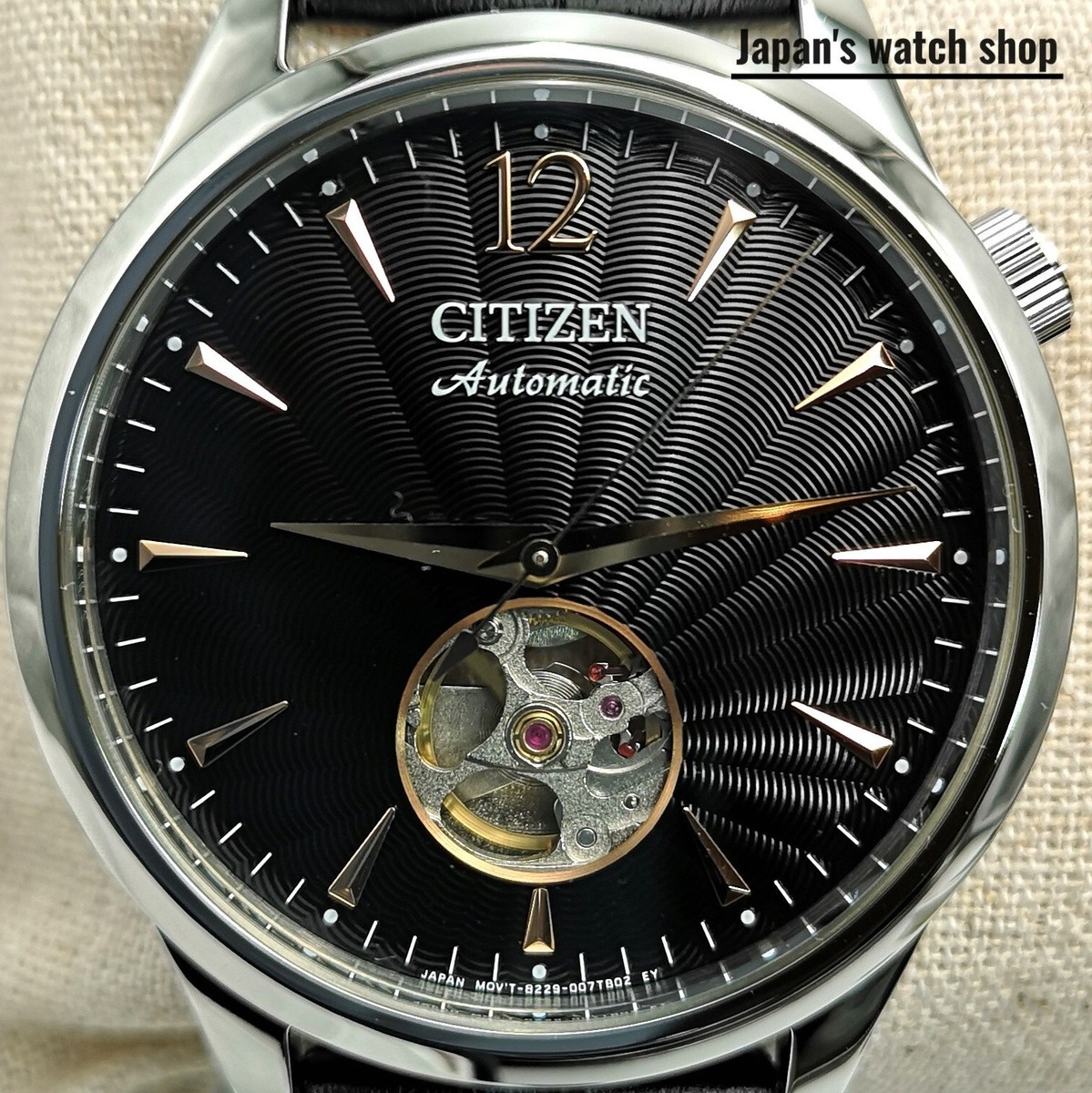 CITIZEN NH9131-14E Black Guilloche Pattern Open Heart Men's Watch
