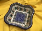 BOLESLAWIEC UNIKAT wavy edge SQUARE BOWL flower motif NEW w TAG! EXCELLENT!! — photo 2