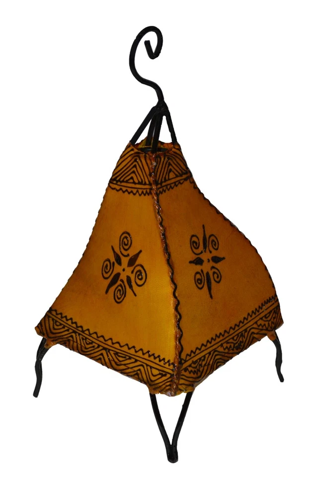  Lámpara de pie marroquí henna piel de cabra hecha a mano decoración decorativa pequeña amarilla  Foto 4 de 4
