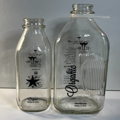 1836 Farms Milk Bottles Terrell TX Glass Bottle 2 Sizes Farmhouse Decor