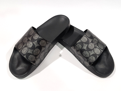 靴 COACH MAGGI LEATHER SANDAL US6B COACH Sculpted C Logo Leather Block Heel Slide Sandals