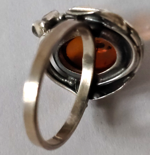 Baltic Amber Ring Sterling Silver Lily Flower Accent - Picture 6 of 10
