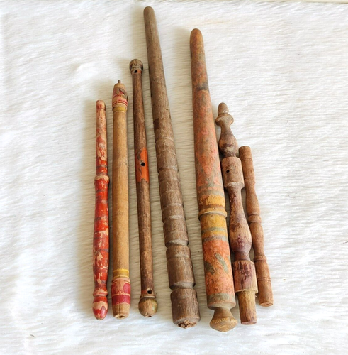 Vintage Original Primitive Handmade Painted Multi coloured Wooden 7 Sticks WN5 - Picture 4 of 8