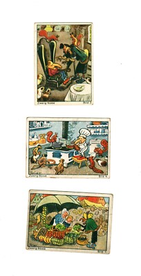 scarce lot of three 1932 Zwerg Nase tobacco cards by Haus Bergmann -- Zwergnase