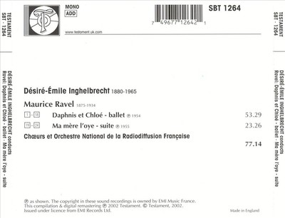 DÉSIRÉ-EMILE INGHELBRECHT RAVEL: DAPHNIS ET CHLOÉ; MA MÈRE L'OYE NEW CD