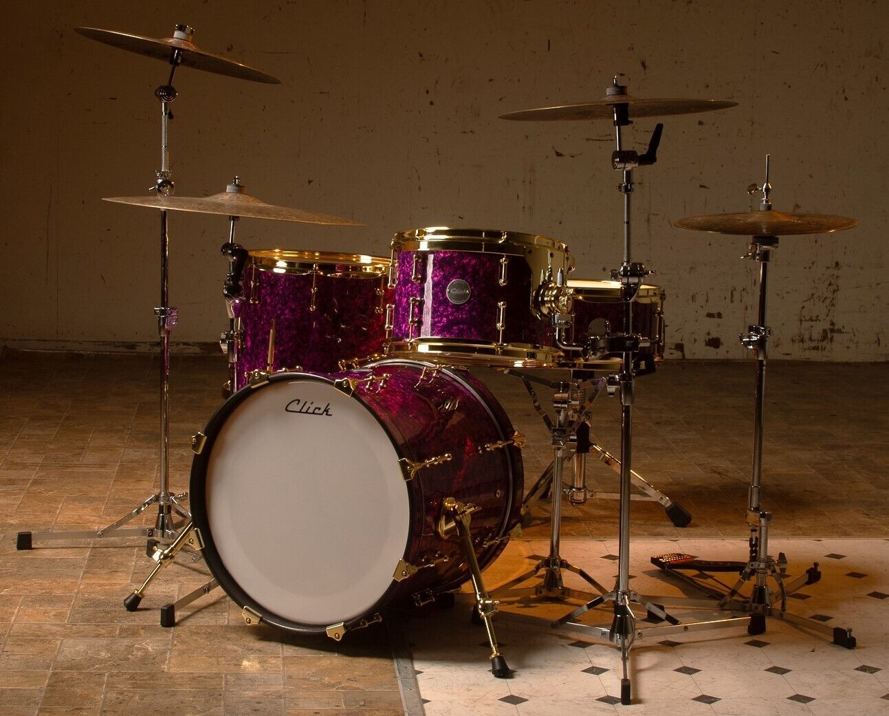 Click Drums 4pc Maple Drum Set Purple Diamond Pearl Shell Pack 18 14 12 14x5.5