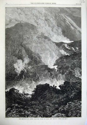 Alter antiker Druck Eruption Berg Vesuv Fluten Lava Asche Fine Art 1868 19.