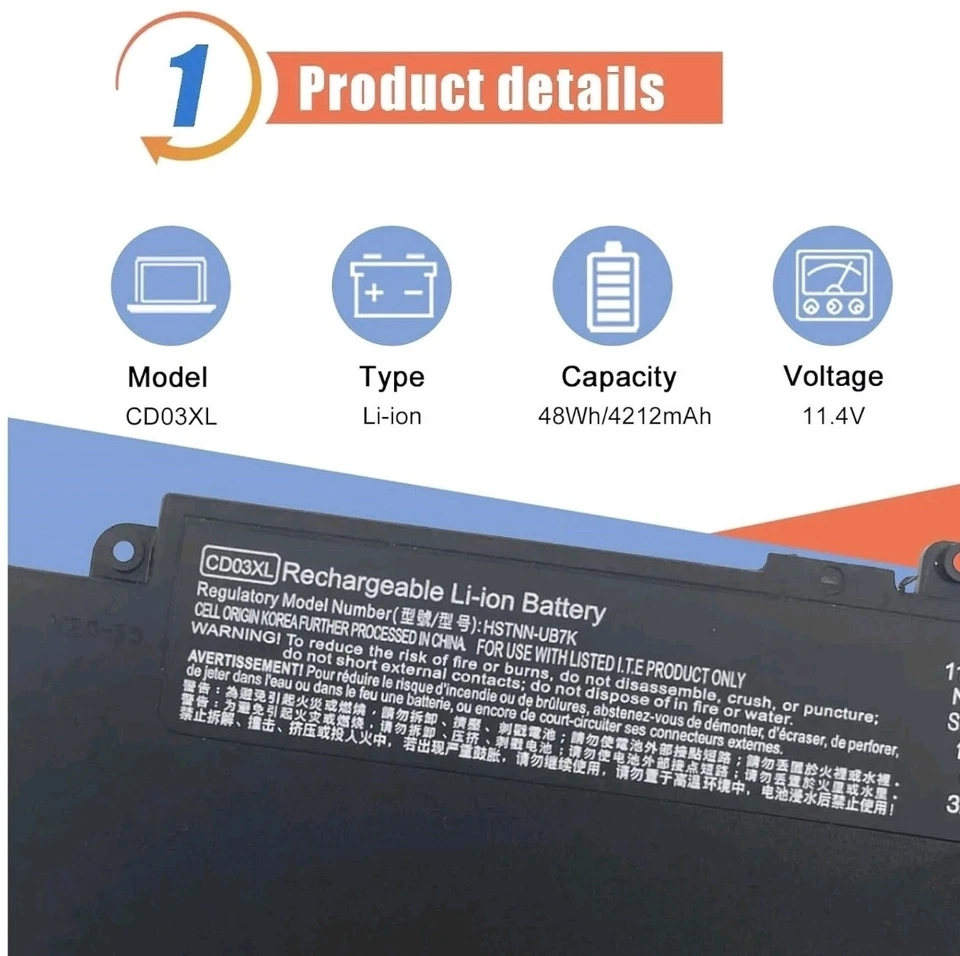 OEM Genuine CD03XL 48Wh Battery for HP ProBook 640 645 650 G4 3UP62EA HSTNN-LB8F - Image 3 of 4