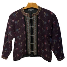 Icelandic Design Wool Cardigan Sweater Purple Floral Frog Closure Women's Large