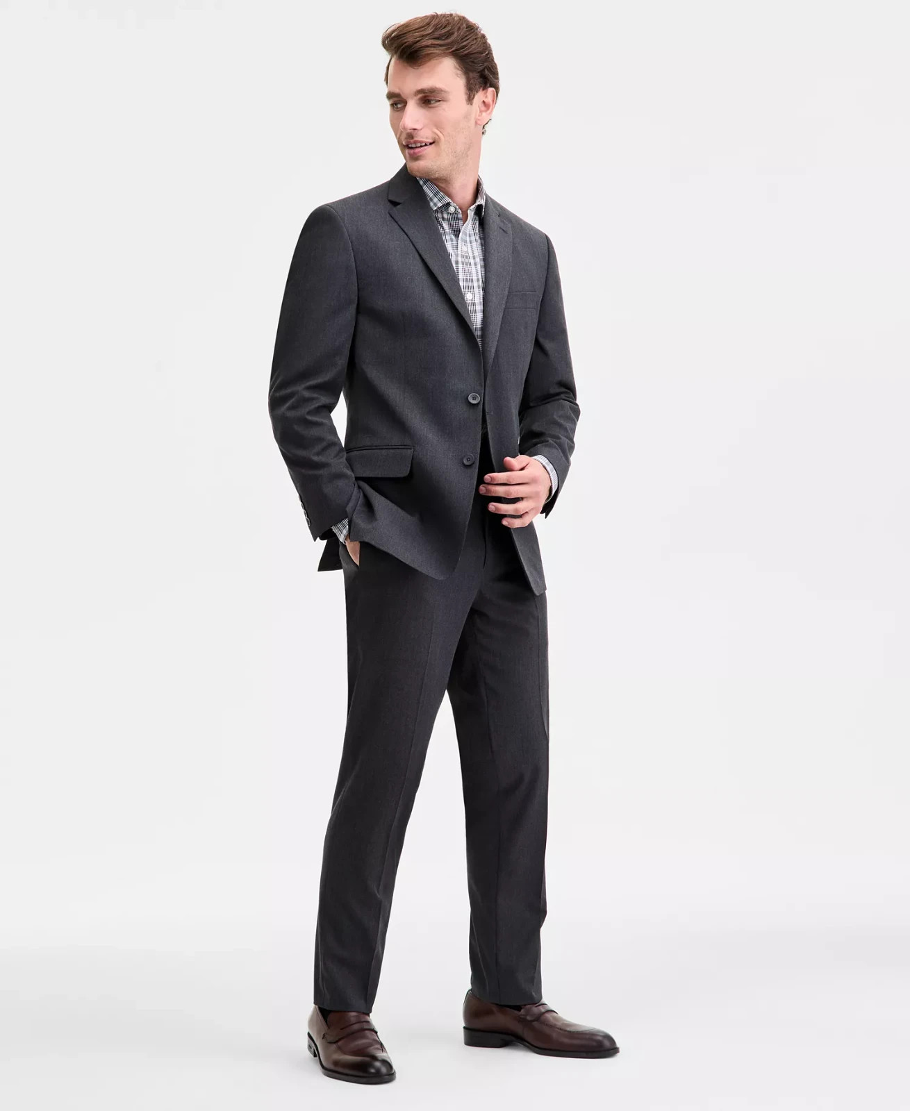 $395 IZOD Men's Charcoal Classic Fit 2 PC Suit 44 L 38 x 33 