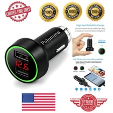 Elegant 24W Dual USB Car Charger with LCD Voltage Meter & LED Display - Black