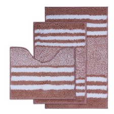 3 Piece Soft Absorbent Microfiber Striped Bathroom Rug Set - U-Shaped Toile...