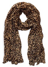 Trendy Women's Leopard Animal Print Crinkle Scarf Wrap Tan