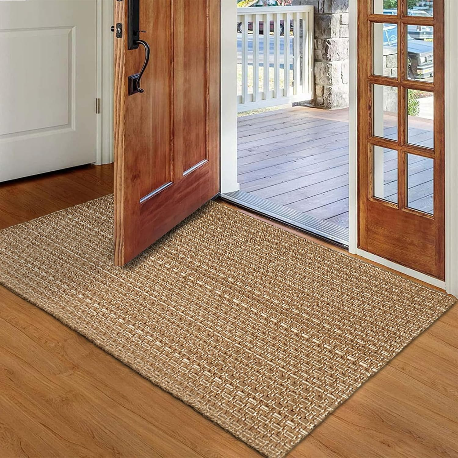 Entryway Rug,Indoor Door Mat 2X3 Ft Small Area Rugs,Boho Style Braided Rug,Neutr