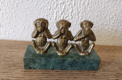 Vintage Messing Bronze 3 weise Affen Ornament sehen, sprechen hören 10x7x4cm x8 hoch 