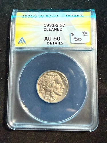 1931 S BUFFALO NICKEL ANACS AU 50 CLEANED