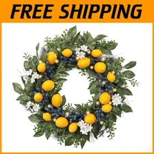 Charming 24'' Blueberry Lemon Wreath with Warm LED Lights for All Year Round
